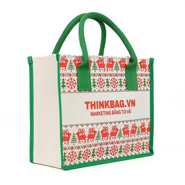 Túi vải đay Noel xanh lá quai