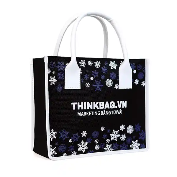 Túi vải đay Noel đen quai da