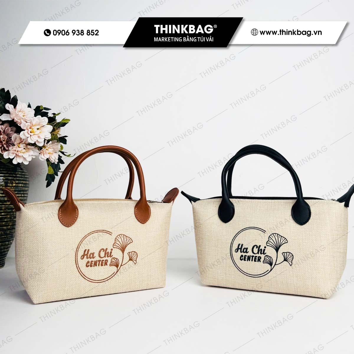 Túi vải đay in logo Hachi center - 1 trong những mẫu túi hot nhất 2025