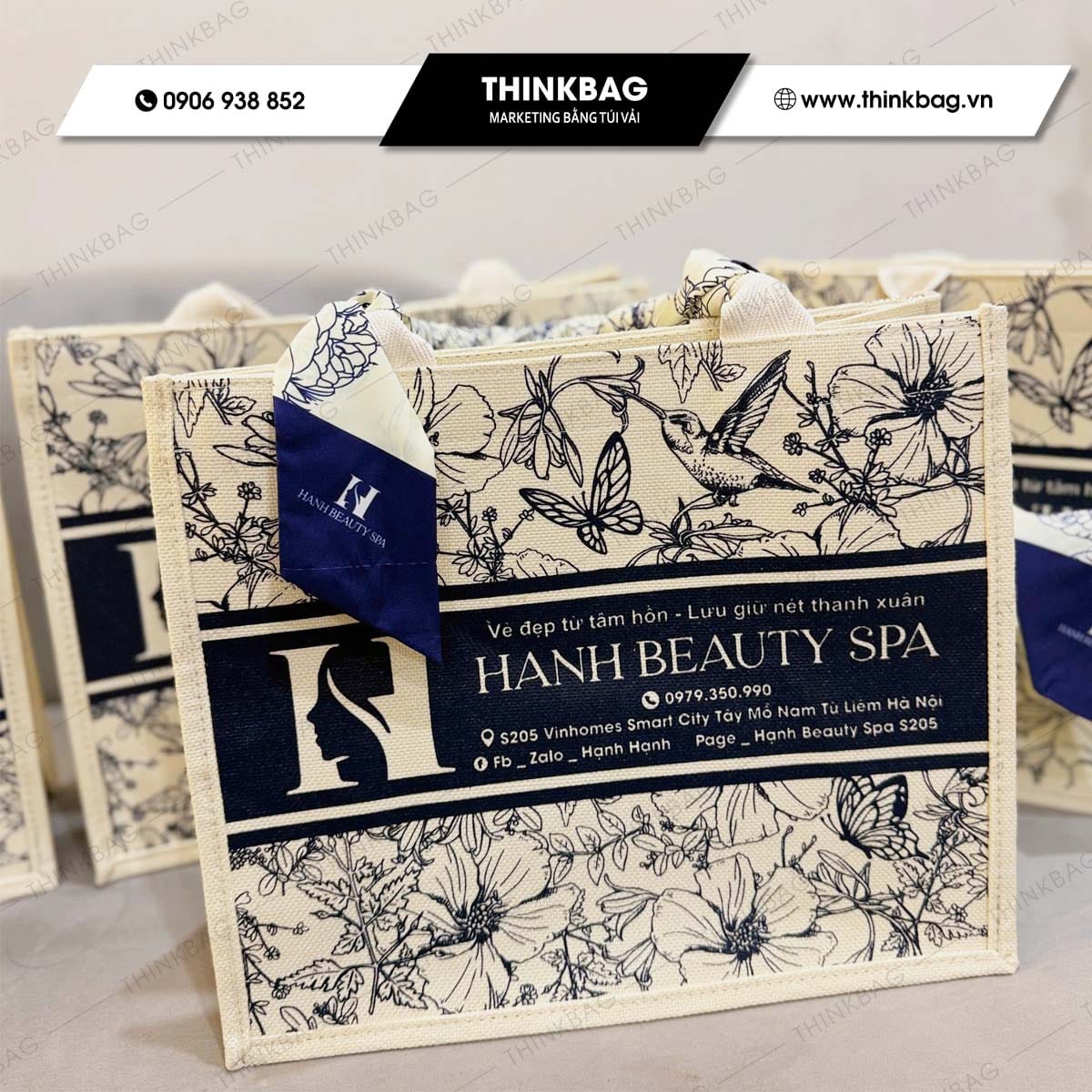 Túi vải đay in logo Hạnh Beauty Spa - 1 trong 10 mẫu túi quà tặng siêu hot