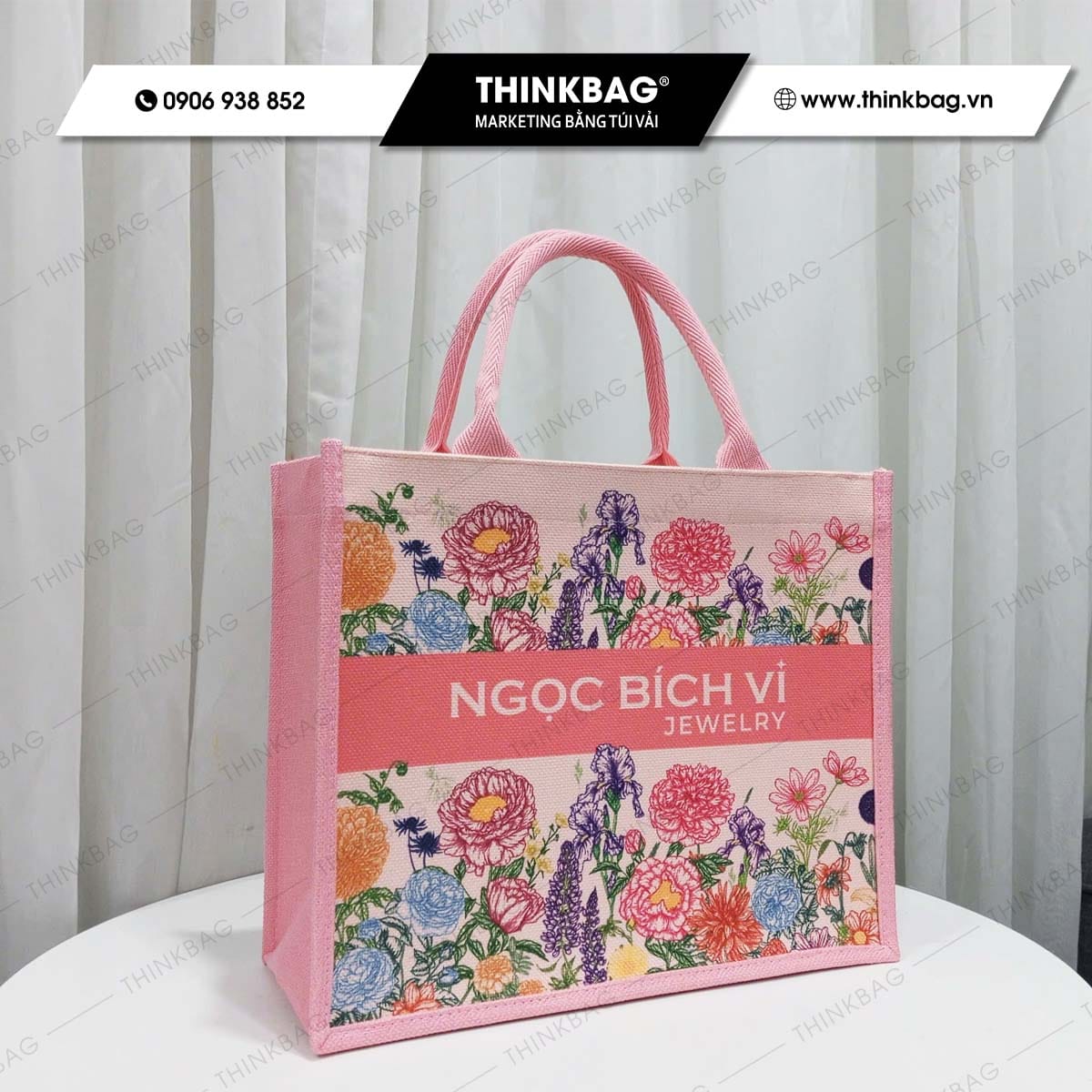 Túi vải đay in logo Ngọc Bích Vi Jewwery